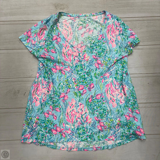 Top Short Sleeve Designer By Lilly Pulitzer In Blue & Pink, Size: M