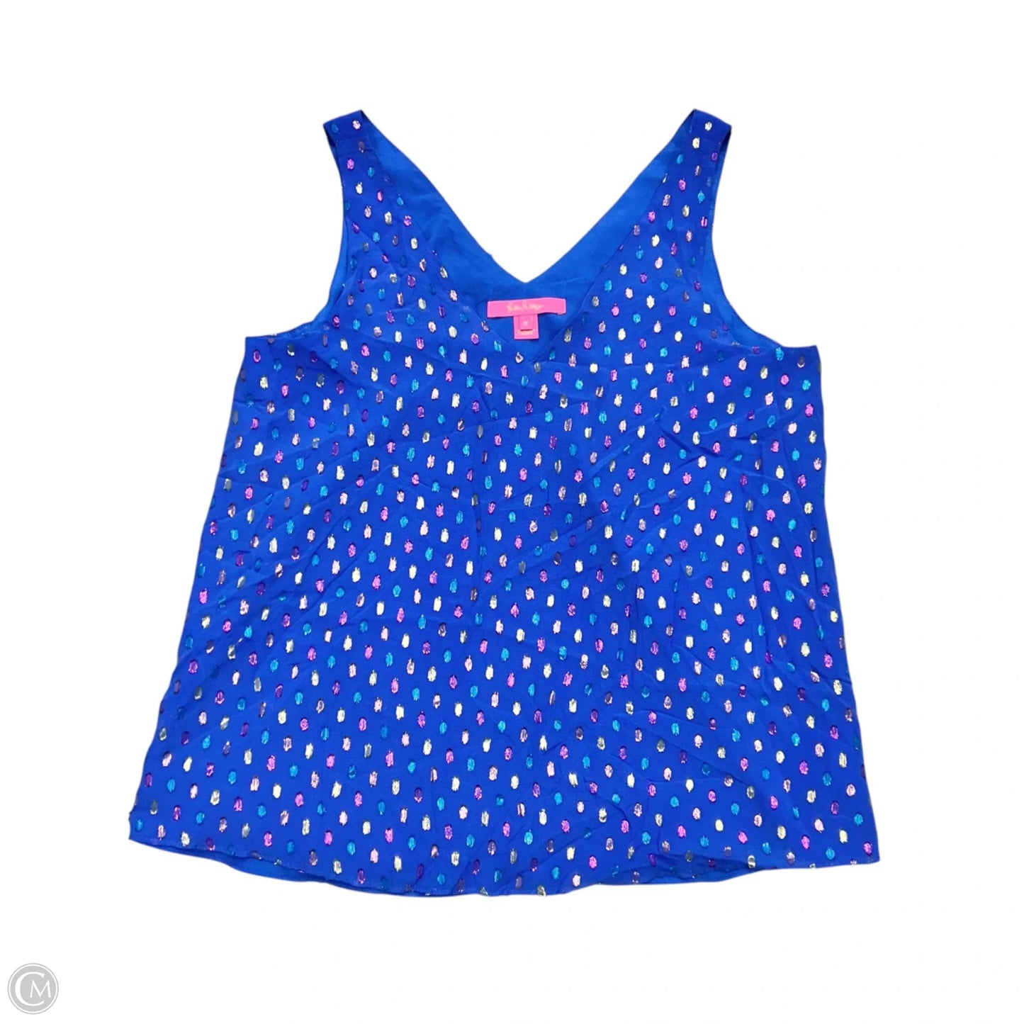 Top Sleeveless Designer By Lilly Pulitzer In Blue & Gold, Size: M