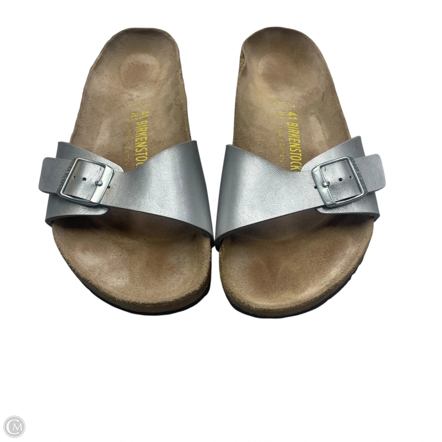 Sandals Flats By Birkenstock In Silver, Size: 11