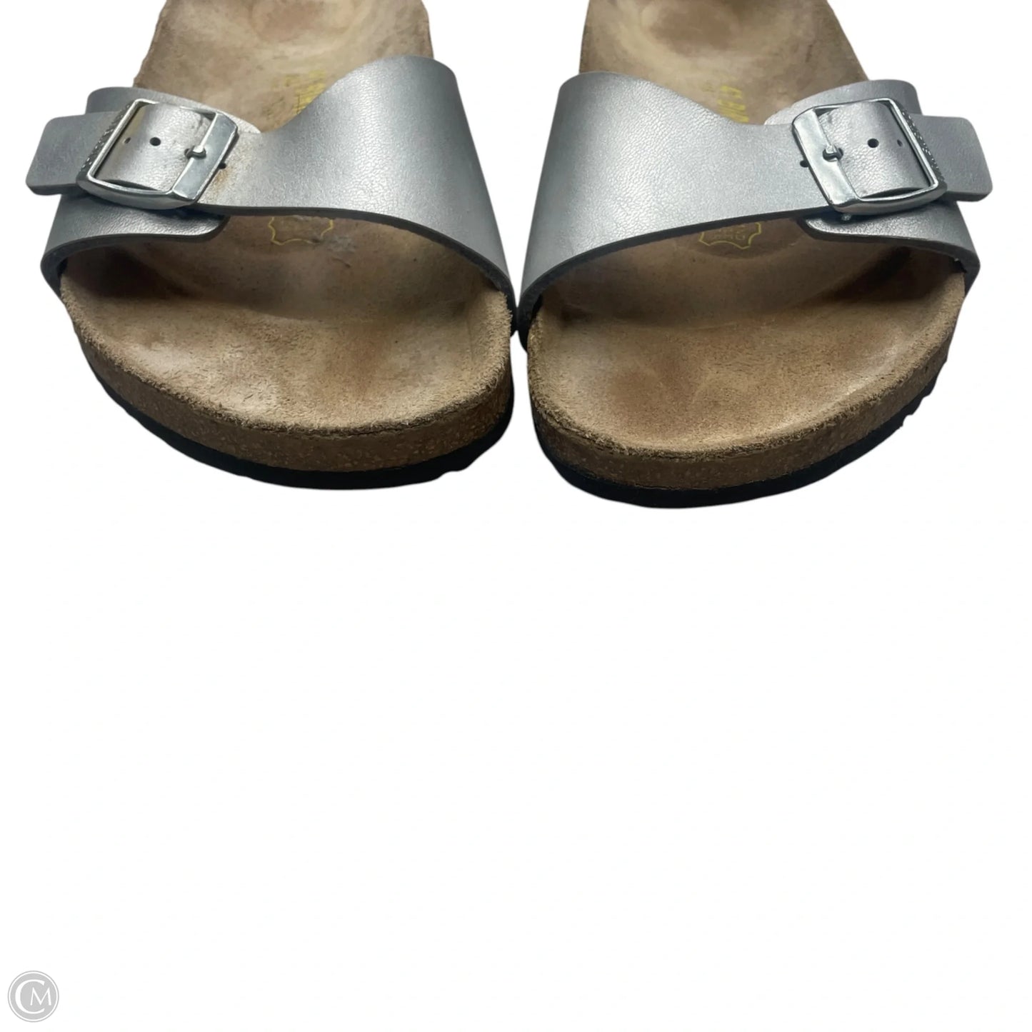 Sandals Flats By Birkenstock In Silver, Size: 11