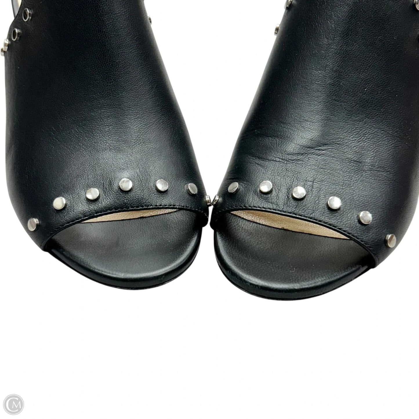 Sandals Luxury Designer By Jimmy Choo In Black & Silver, Size: 6.5