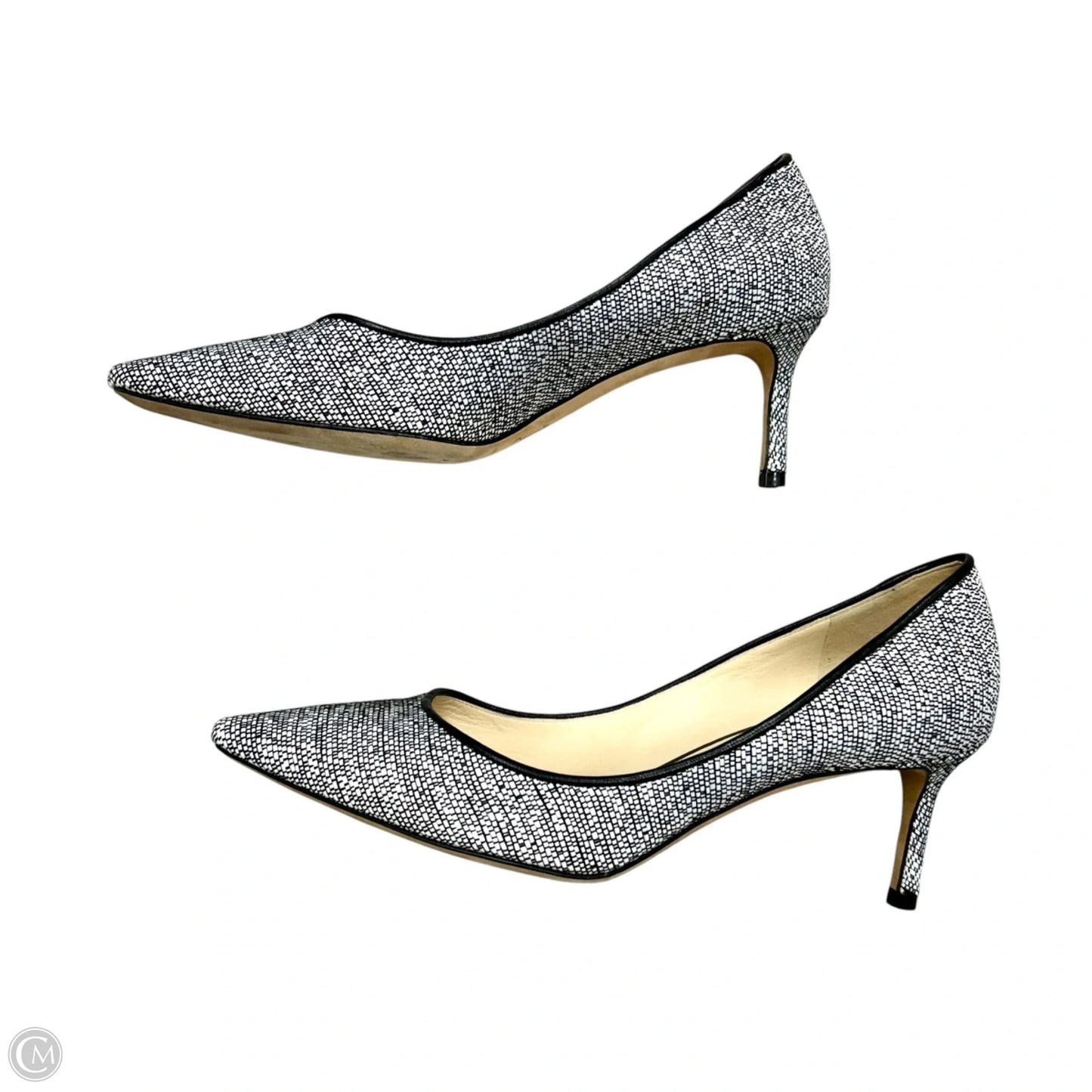 Shoes Luxury Designer By Jimmy Choo In Black & White, Size: 7.5