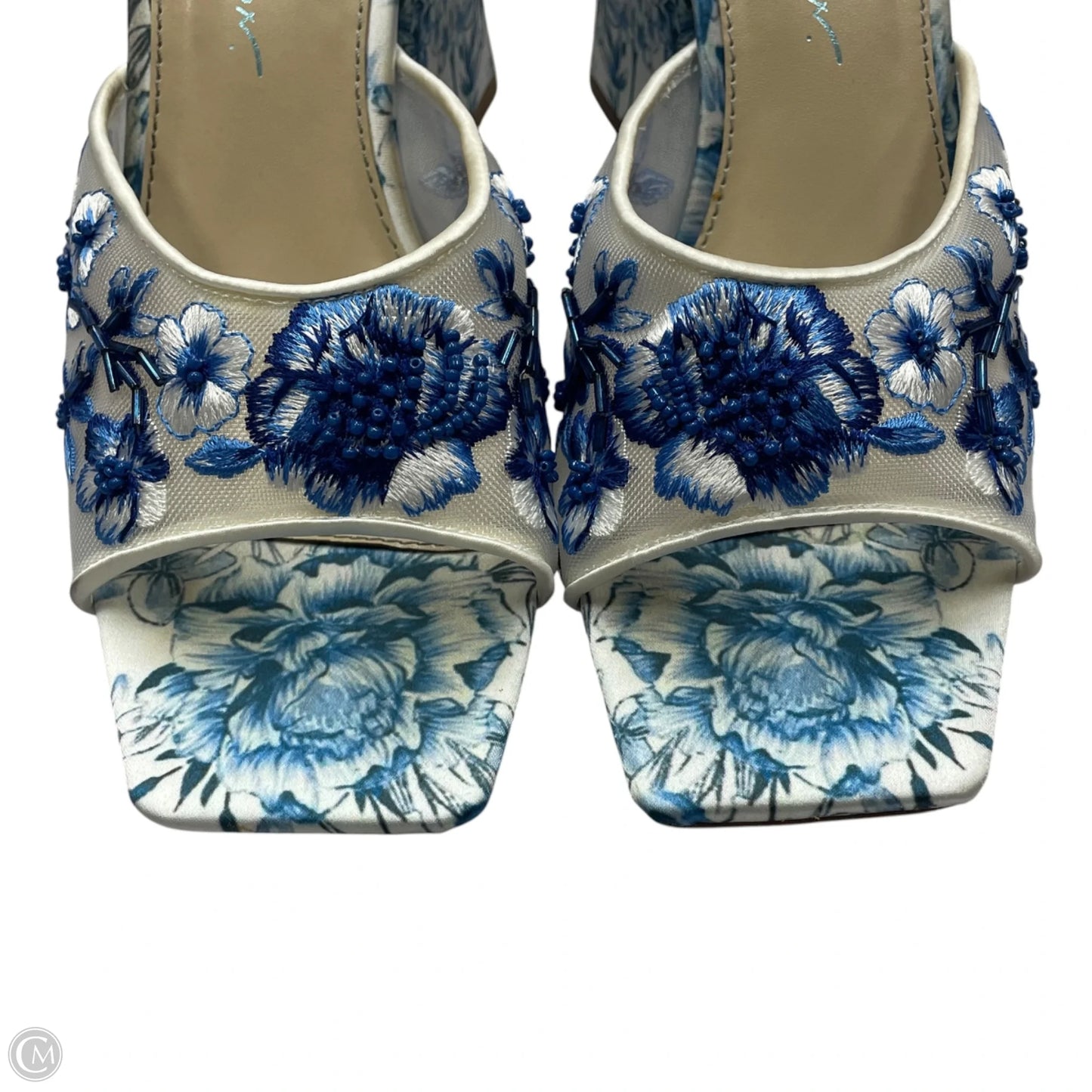 Sandals Heels Block By Betsey Johnson In Blue & White, Size: 8