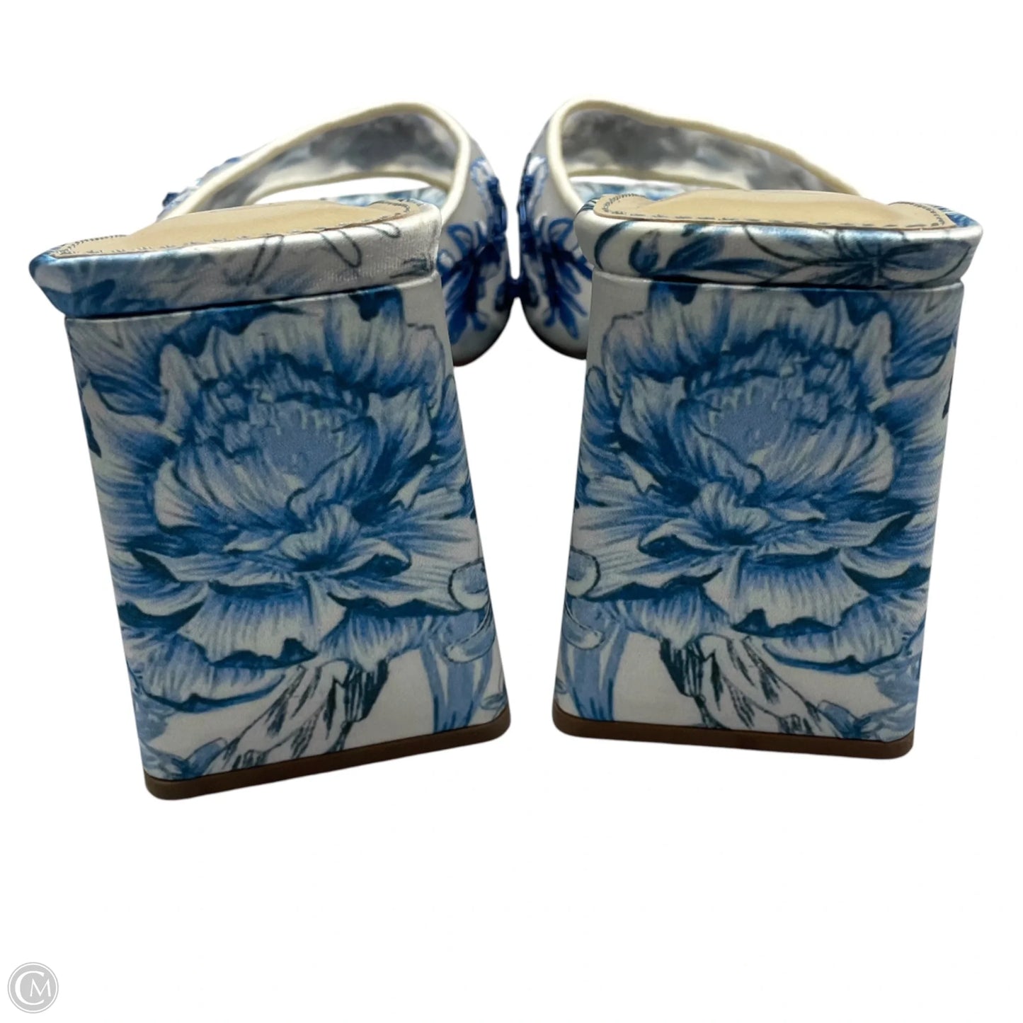 Sandals Heels Block By Betsey Johnson In Blue & White, Size: 8