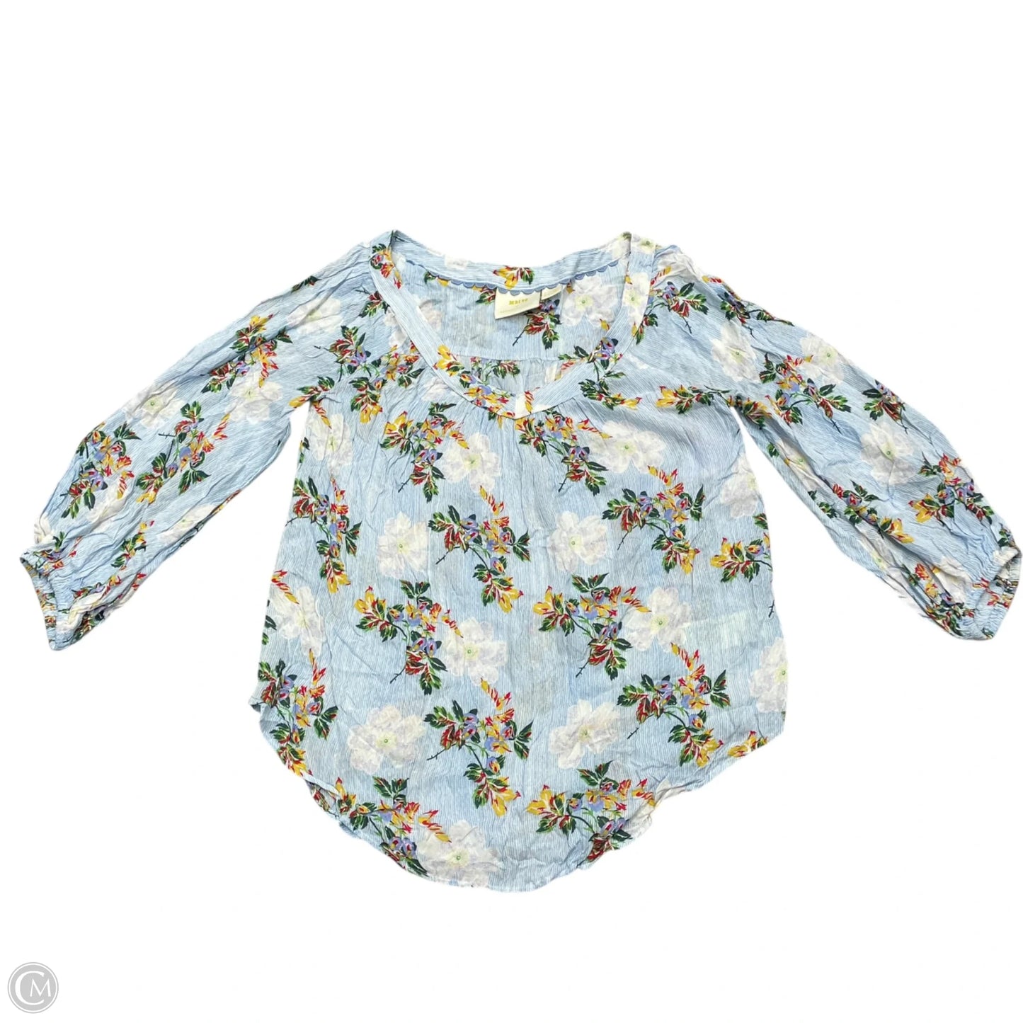Top Long Sleeve By Maeve In Blue & Yellow, Size: S