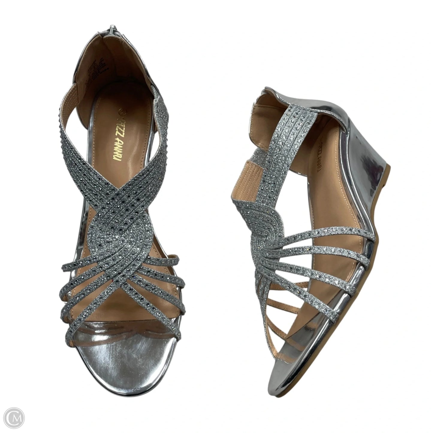 Sandals Heels Wedge By Pizz Annu In Silver, Size: 9