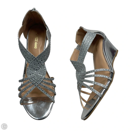 Sandals Heels Wedge By Pizz Annu In Silver, Size: 9