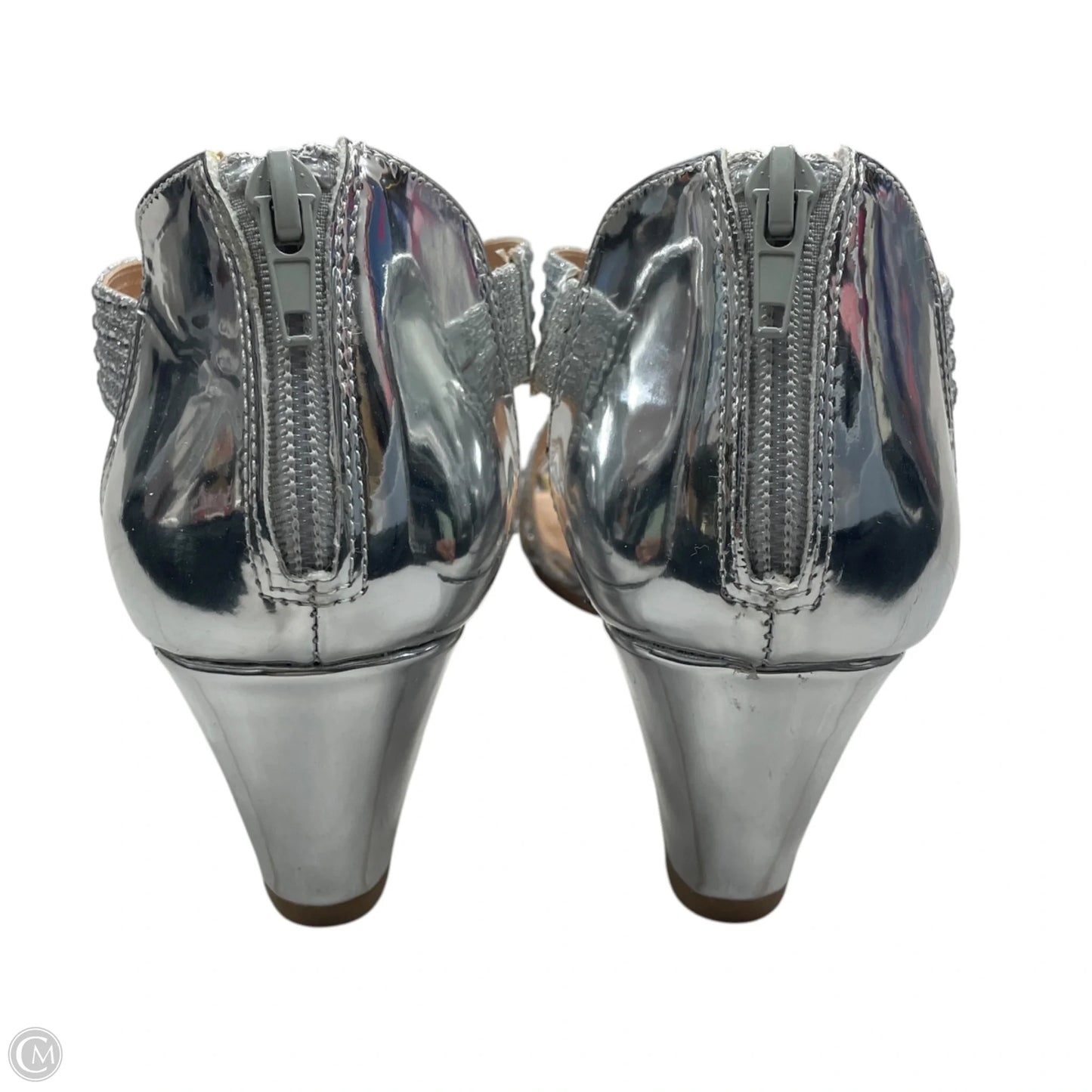 Sandals Heels Wedge By Pizz Annu In Silver, Size: 9