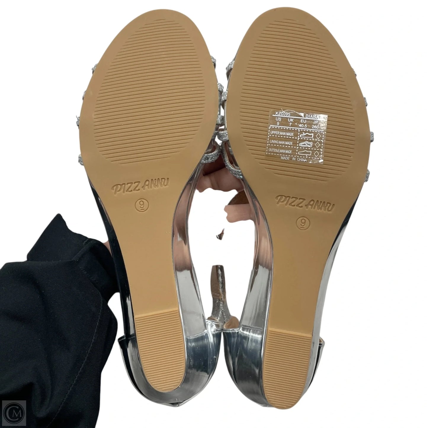 Sandals Heels Wedge By Pizz Annu In Silver, Size: 9