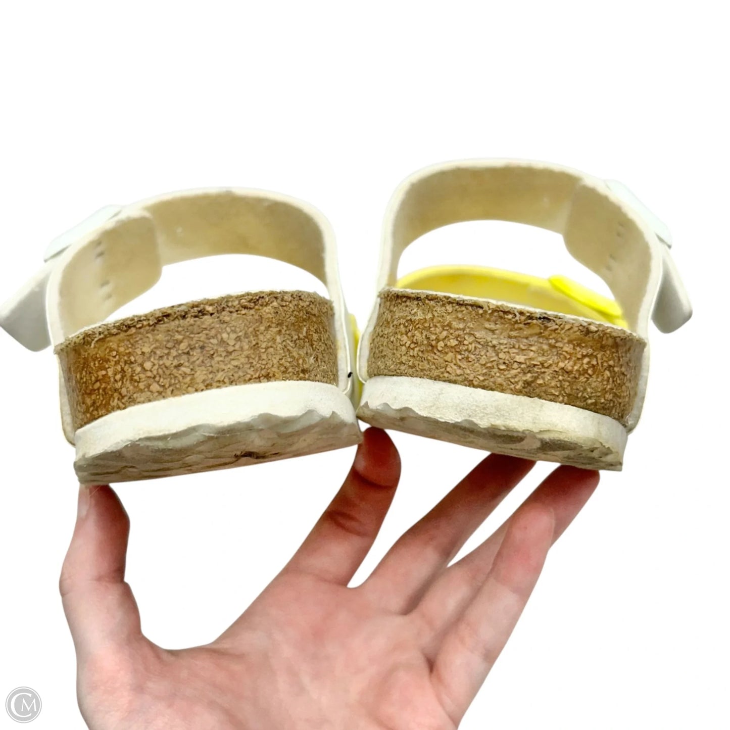 Sandals Flats By Birkenstock In White & Yellow, Size: 8