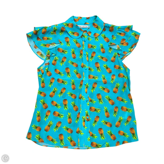 Top Short Sleeve Designer By Alice + Olivia In Blue & Yellow, Size: S
