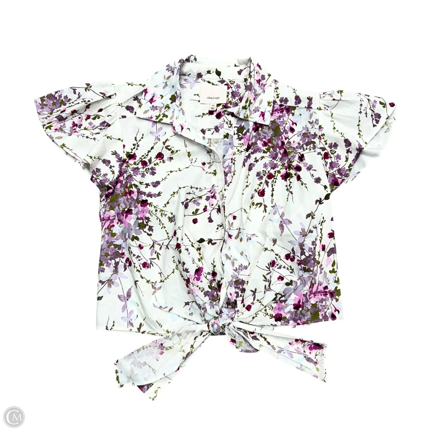 Top Short Sleeve By Cinc A Sept In Purple & White, Size: Xs