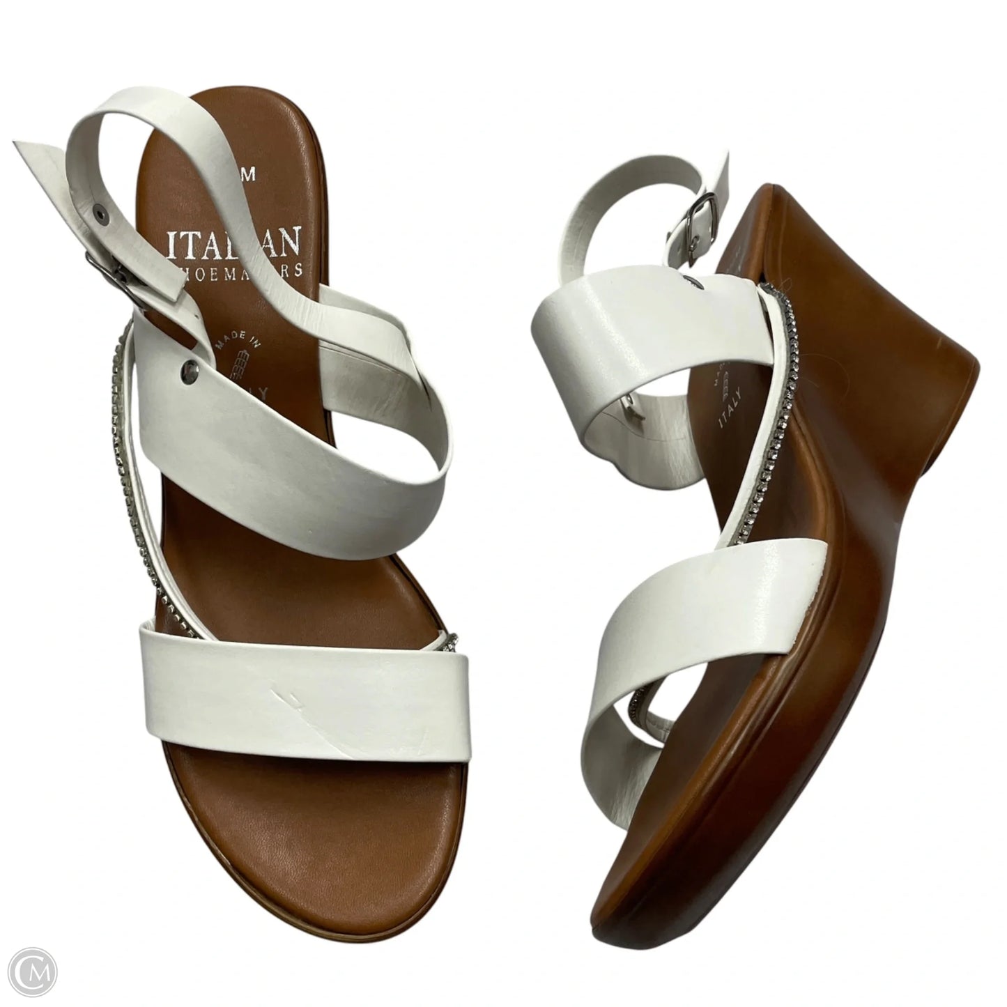 Sandals Heels Wedge By Italian Shoemakers In Brown & White, Size: 9.5