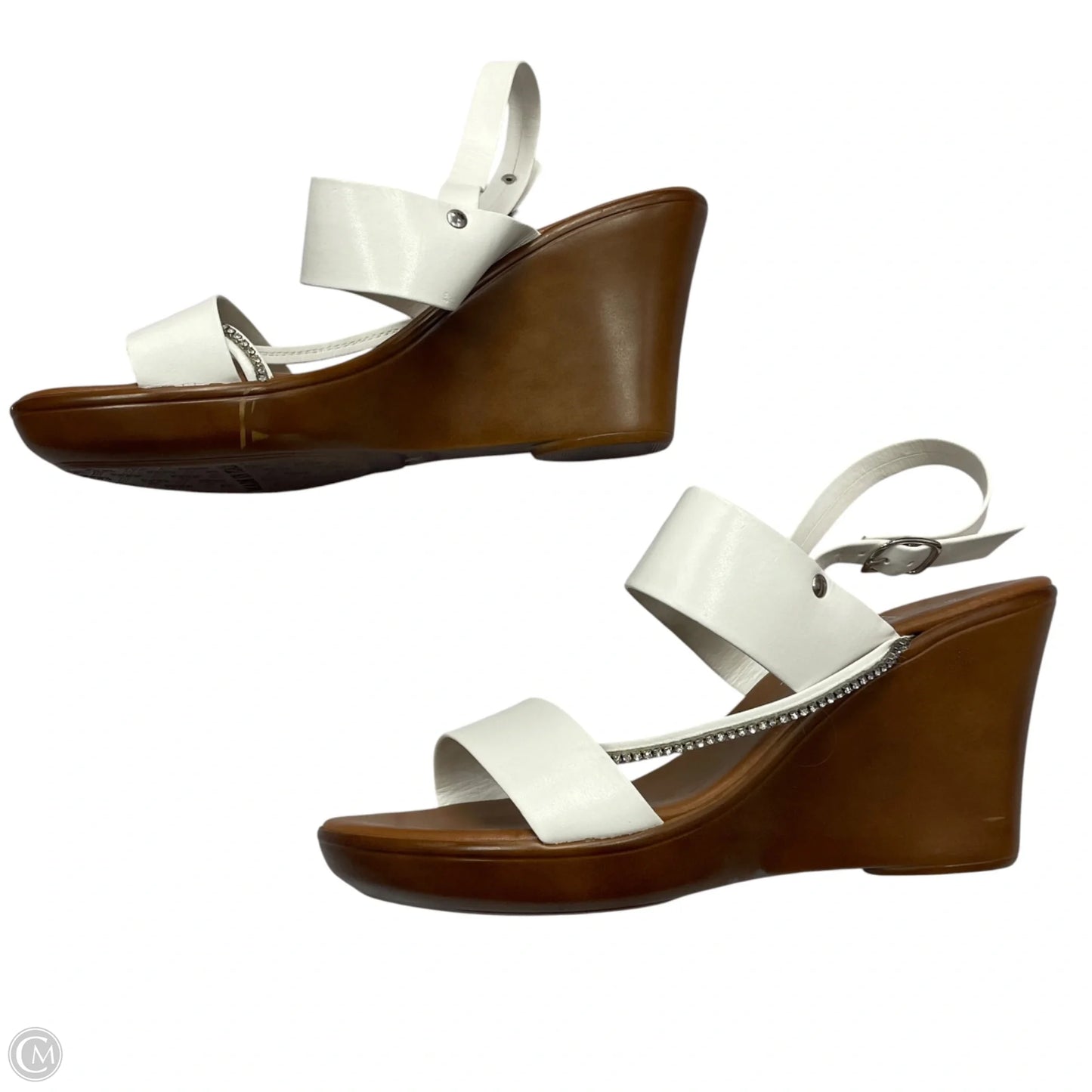 Sandals Heels Wedge By Italian Shoemakers In Brown & White, Size: 9.5