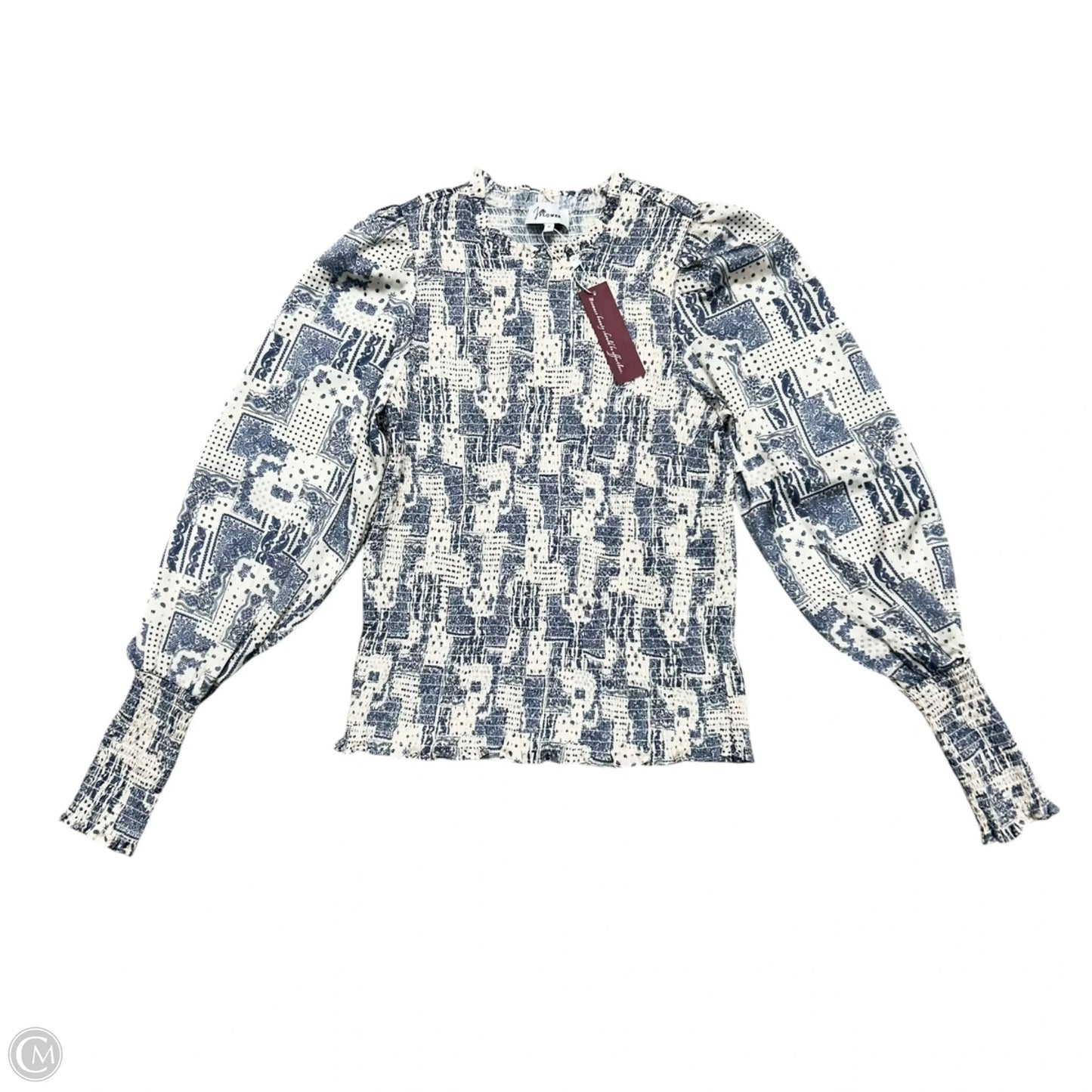 Top Long Sleeve By J Flower In Blue & Cream, Size: S