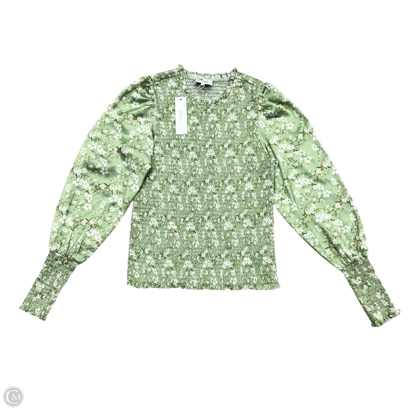 Top Long Sleeve By J Flower In Green & White, Size: S
