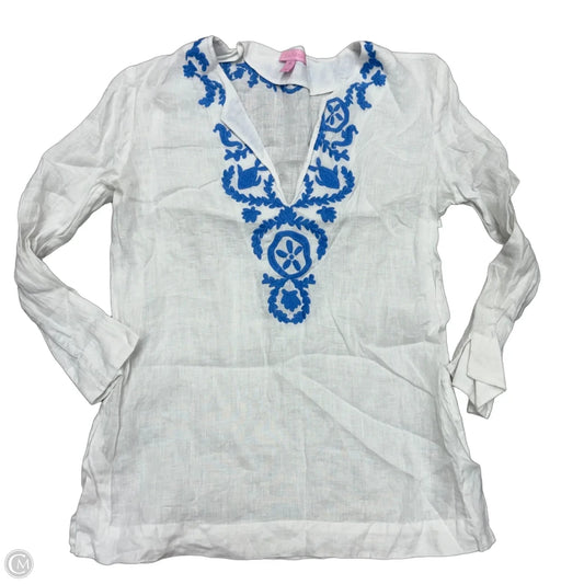 Top Long Sleeve Designer By Lilly Pulitzer In Blue & White, Size: Xs