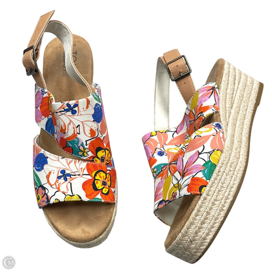 Sandals Heels Wedge By Toms In Floral Print, Size: 8.5
