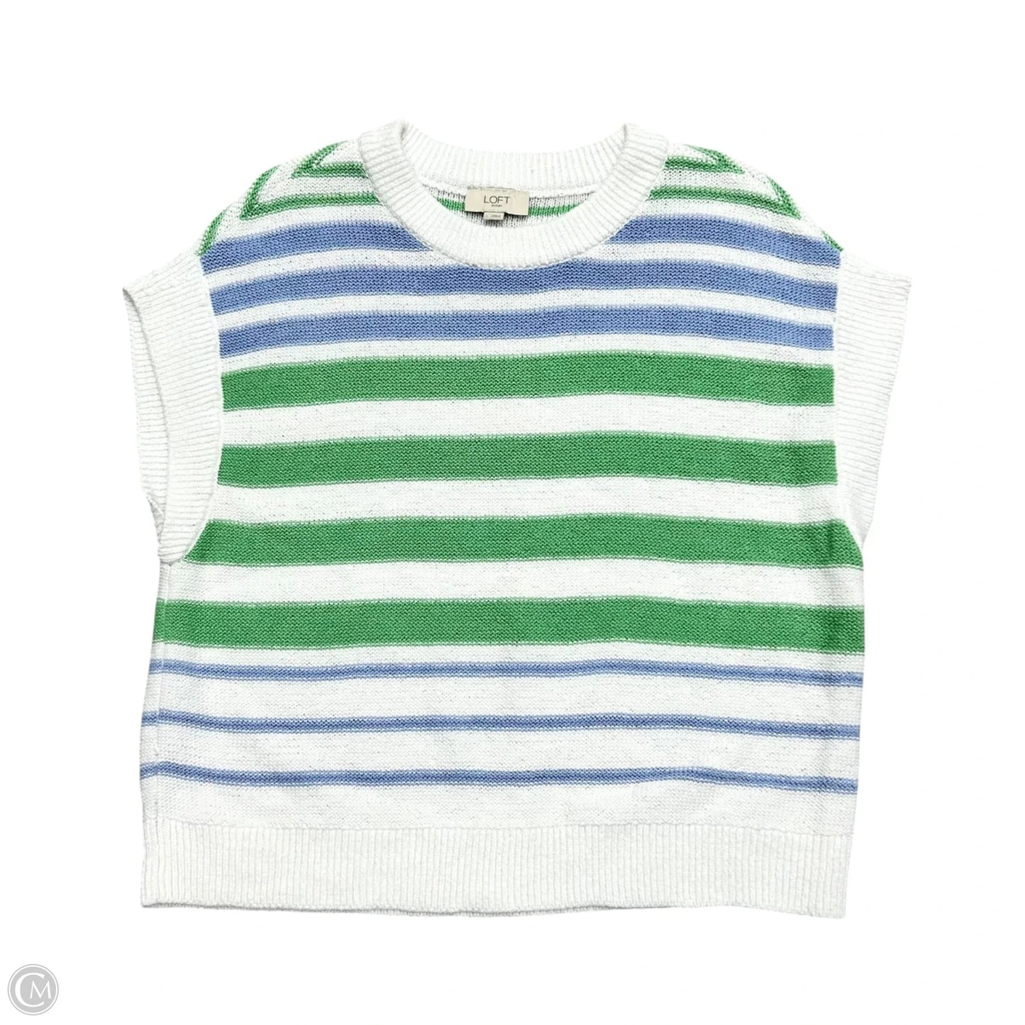 Sweater Short Sleeve By Loft In Blue & White, Size: L