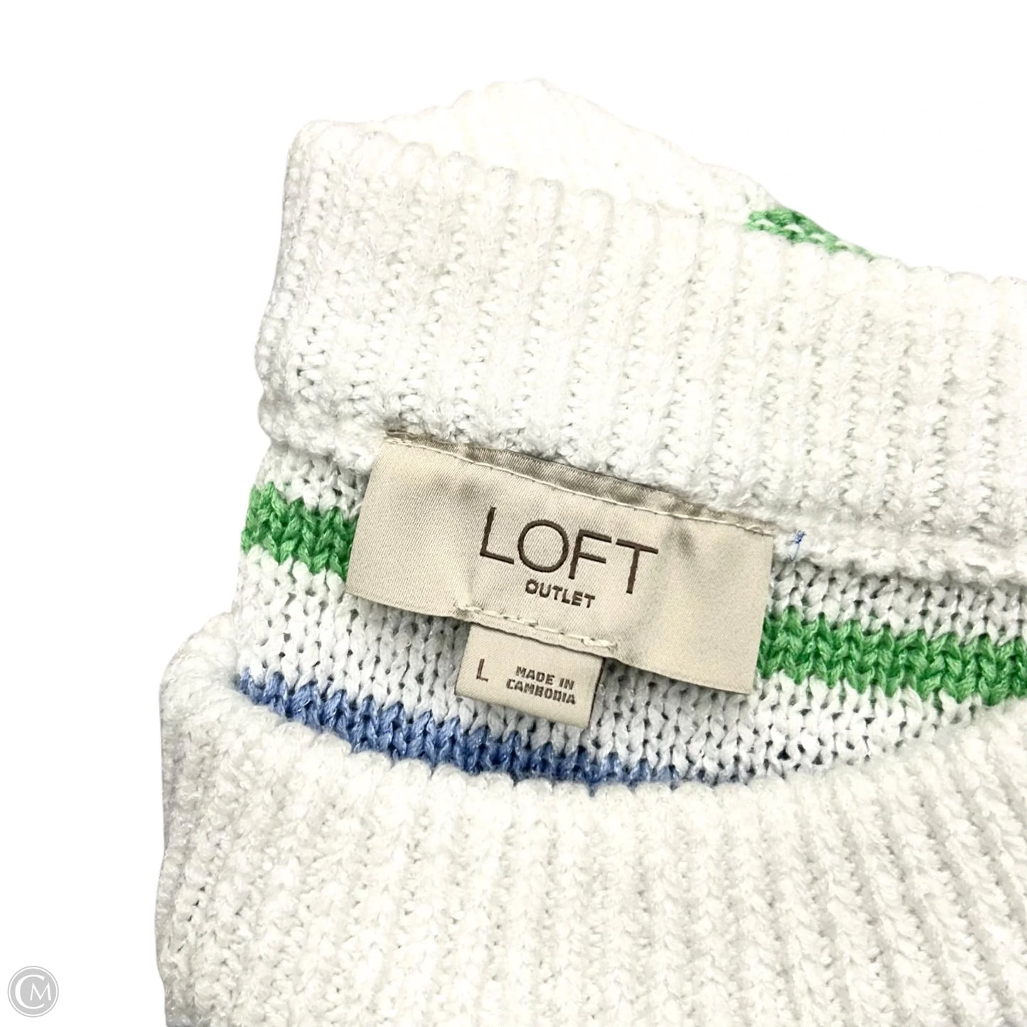 Sweater Short Sleeve By Loft In Blue & White, Size: L