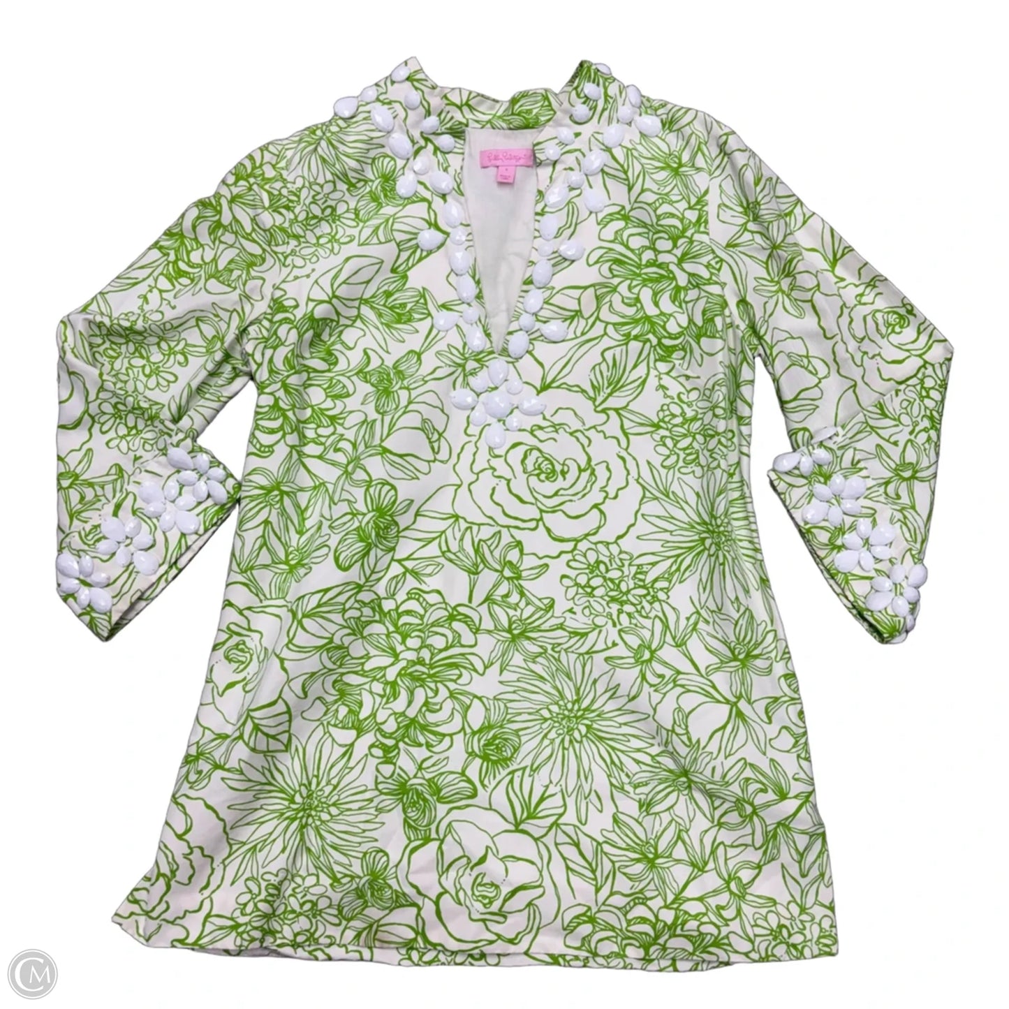 Top Long Sleeve Designer By Lilly Pulitzer In Green & White, Size: M