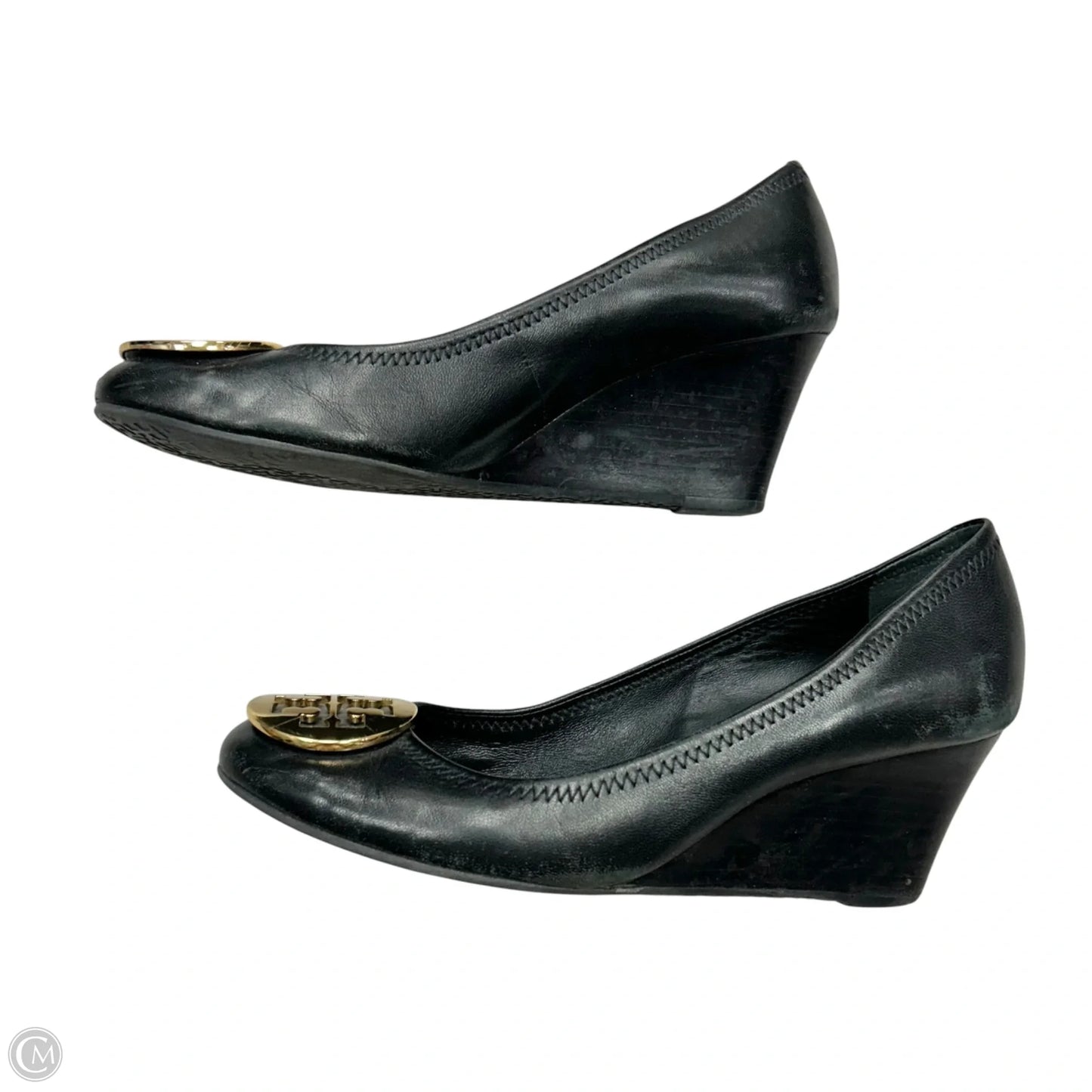 Shoes Designer By Tory Burch In Black & Gold, Size: 7.5