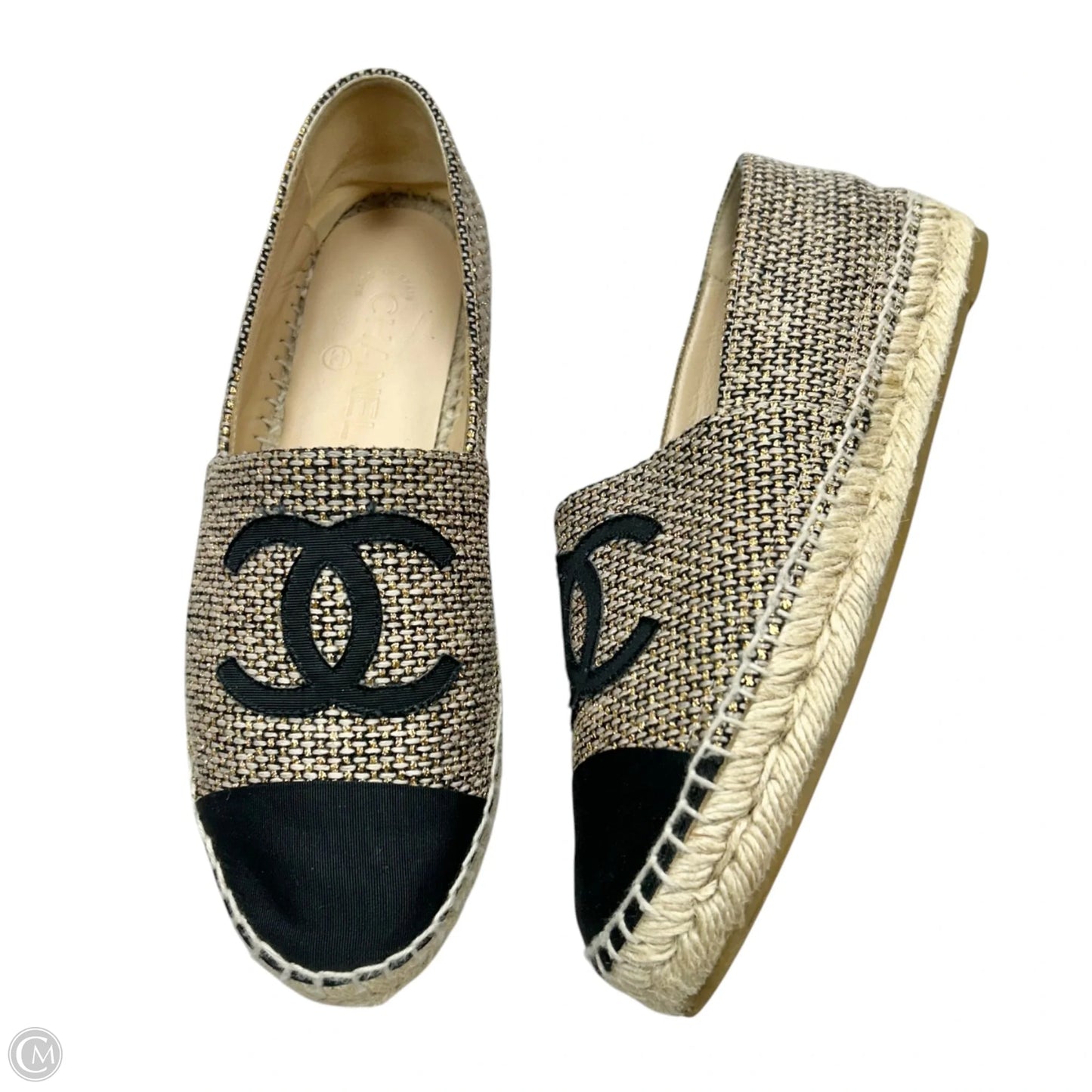 Shoes Luxury Designer By Chanel In Black & Gold, Size: 8.5