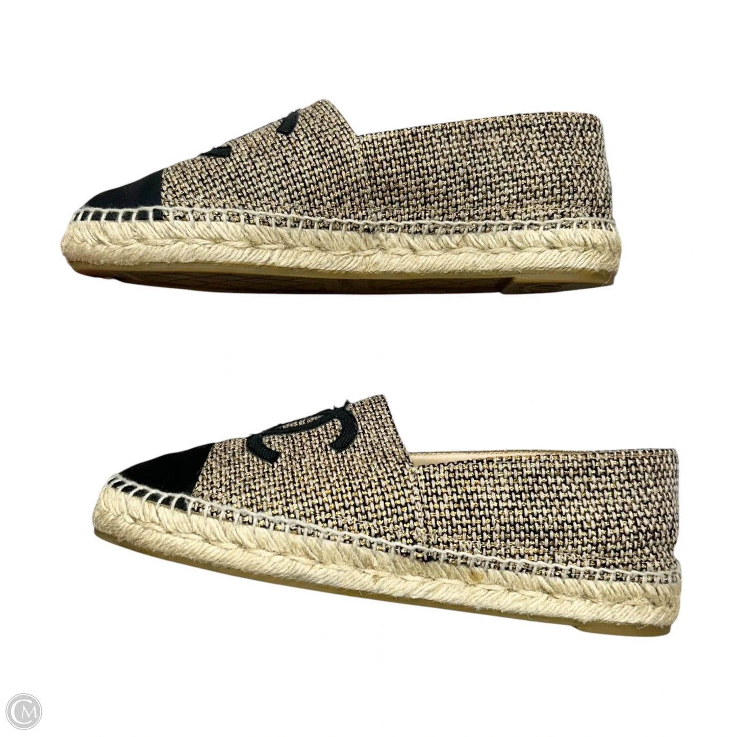 Shoes Luxury Designer By Chanel In Black & Gold, Size: 8.5