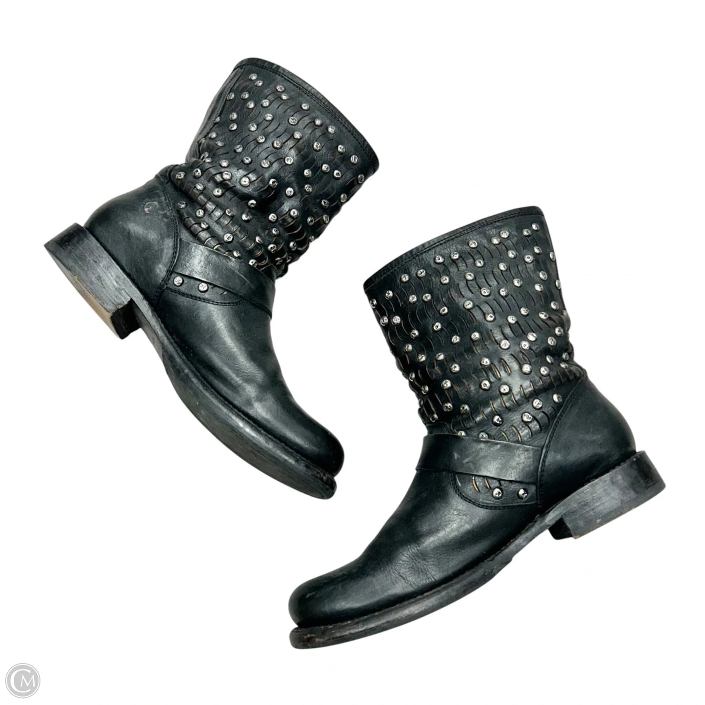 Boots Designer By Frye In Black & Silver, Size: 8.5