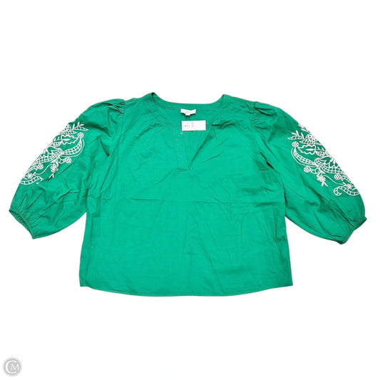 Top Long Sleeve By Loft In Green & White, Size: Xl