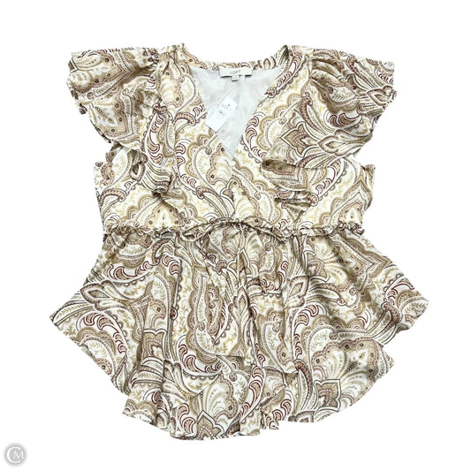 Top Short Sleeve By Loft In Tan & Cream, Size: Xxl