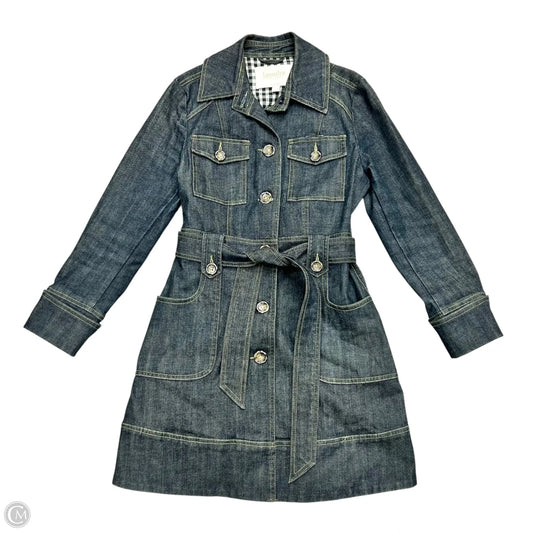 Coat Trench Coat By Laundry In Blue Denim, Size: S