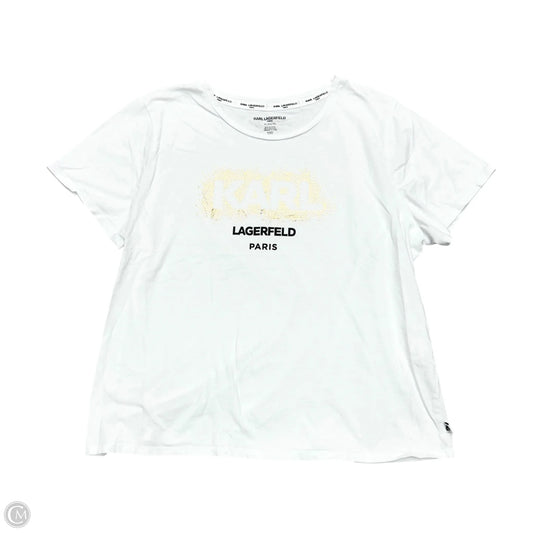 Top Short Sleeve Designer By Karl Lagerfeld In Gold & White, Size: Xl