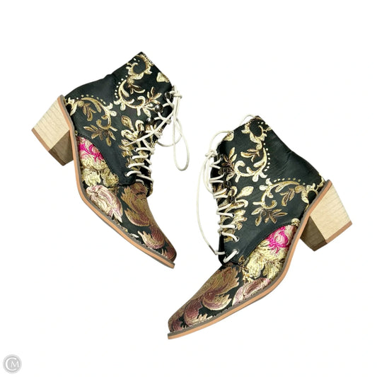 Boots Ankle Heels In Black & Pink, Size: 10.5