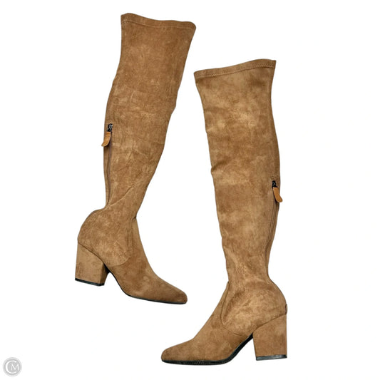Boots Knee Heels In Tan, Size: 11.5