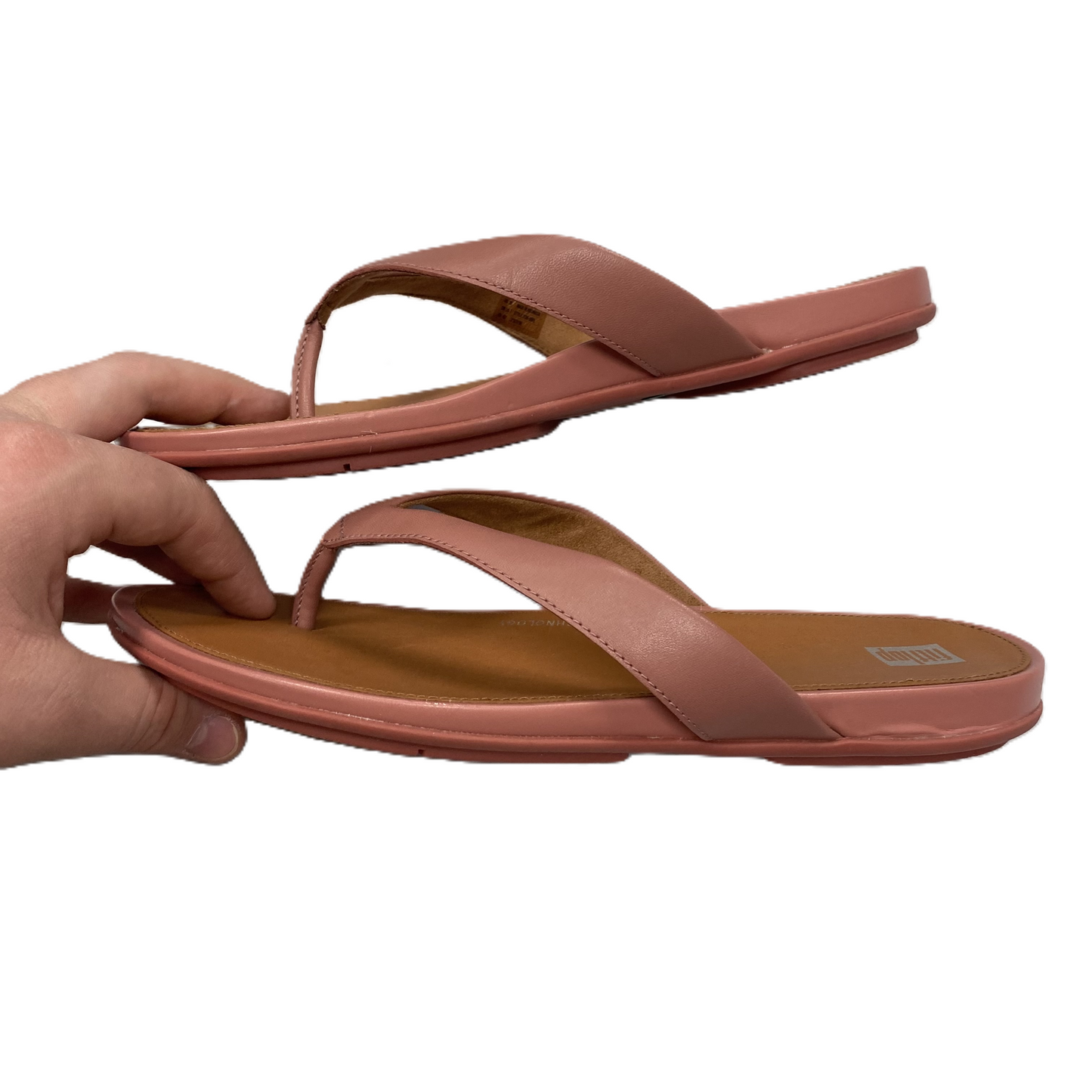 Pink Sandals Flats By Fitflop, Size: 10