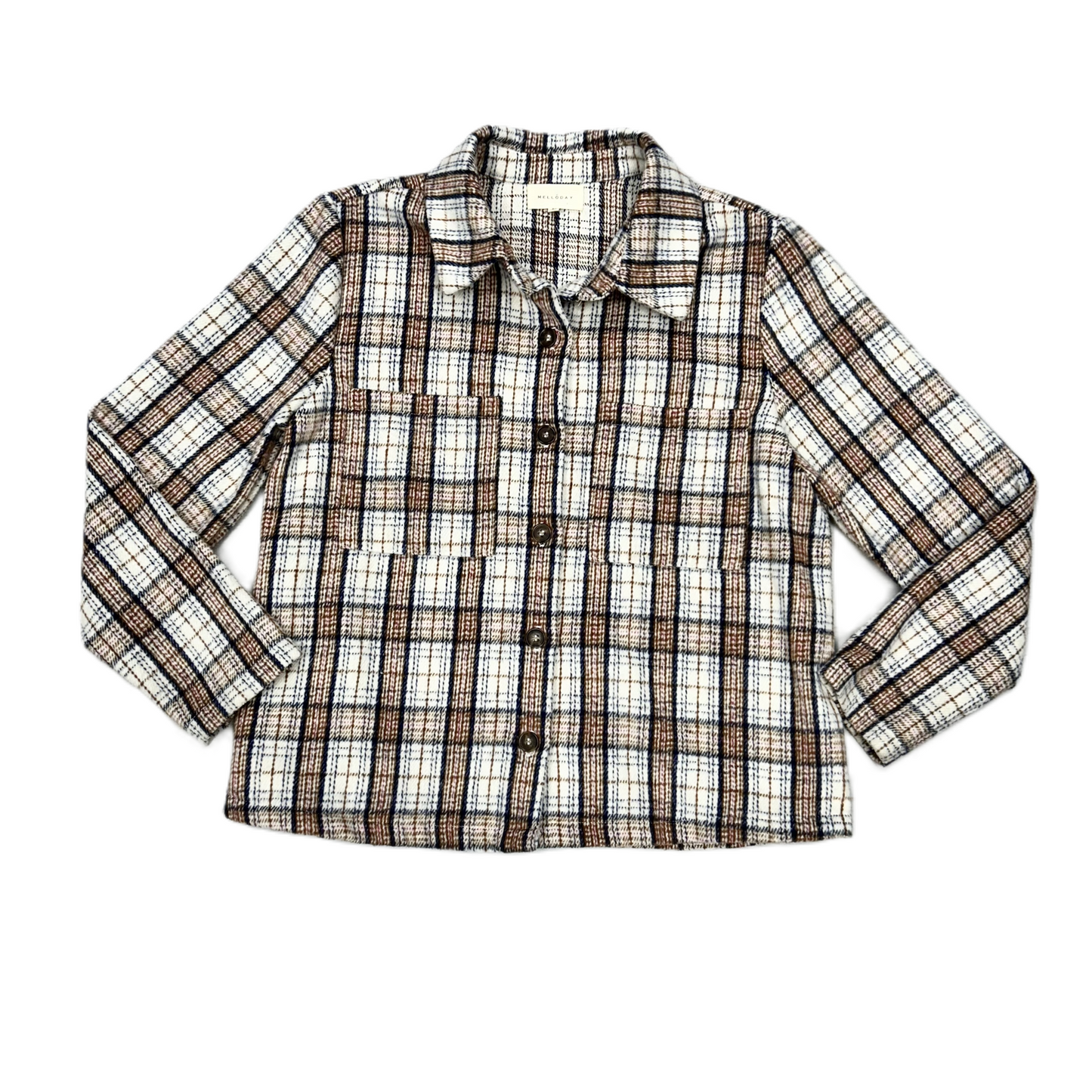 Jacket Shirt By Melloday In Plaid Pattern, Size: M