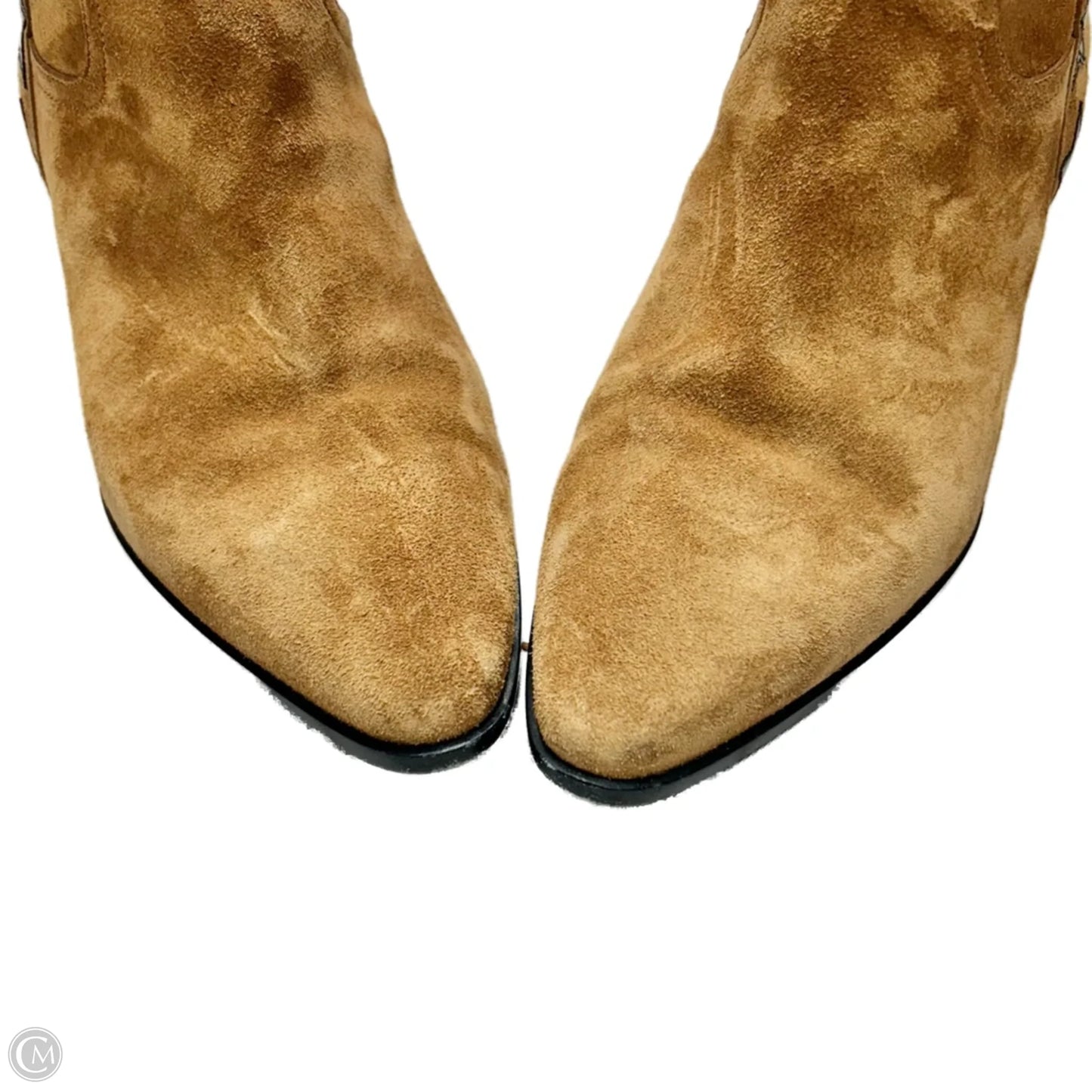 Boots Luxury Designer By Yves Saint Laurent In Black & Tan, Size: 8