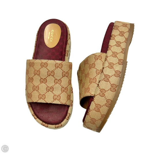 Sandals Luxury Designer By Gucci In Brown & Red, Size: 8