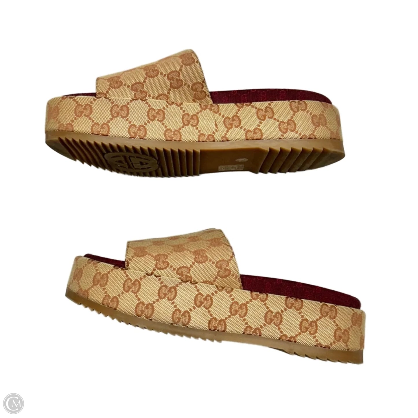 Sandals Luxury Designer By Gucci In Brown & Red, Size: 8