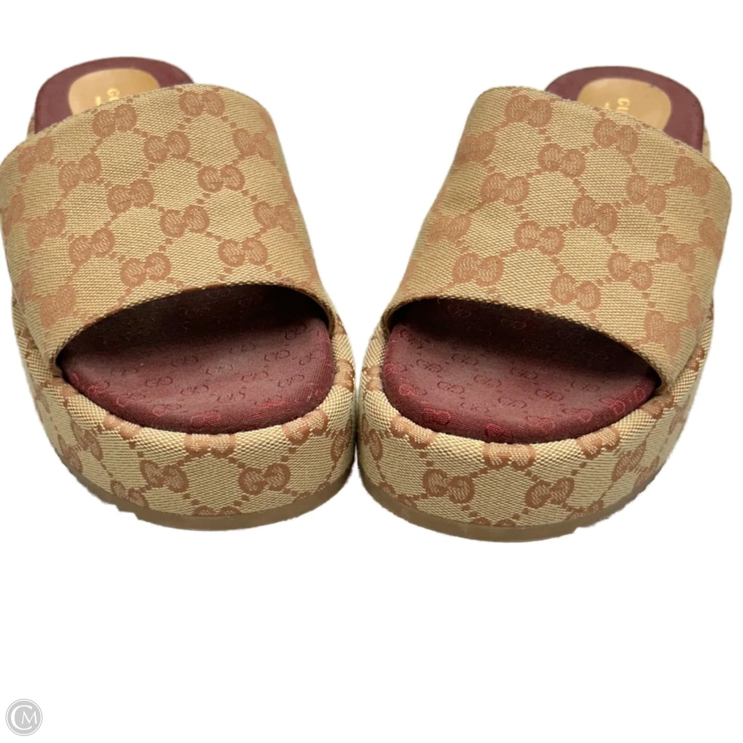 Sandals Luxury Designer By Gucci In Brown & Red, Size: 8