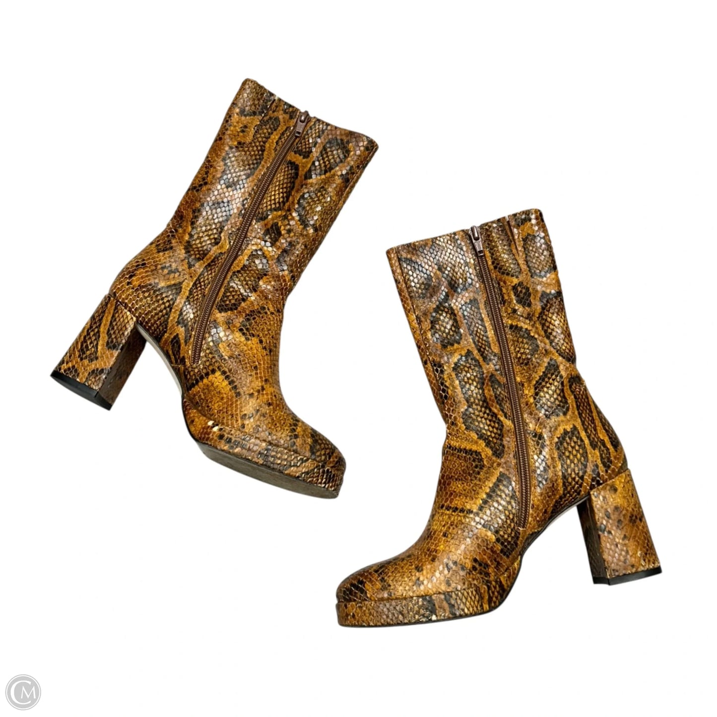 Boots Mid-calf Heels By Mista London In Snakeskin Print, Size: 6