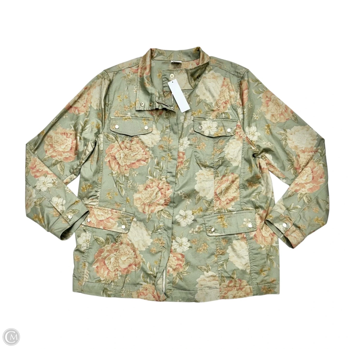Jacket Denim By Chicos In Floral Print, Size: Xl