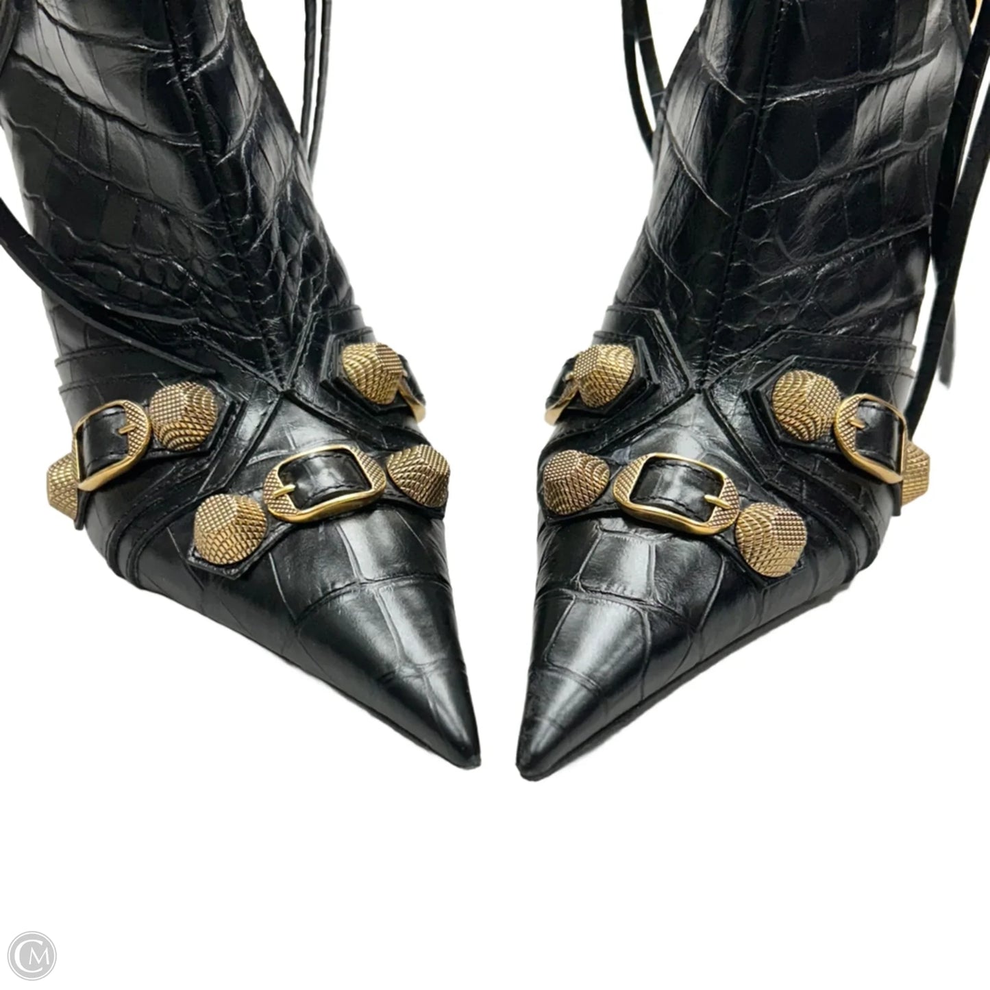 Boots Luxury Designer By Balenciaga In Black & Gold, Size: 7