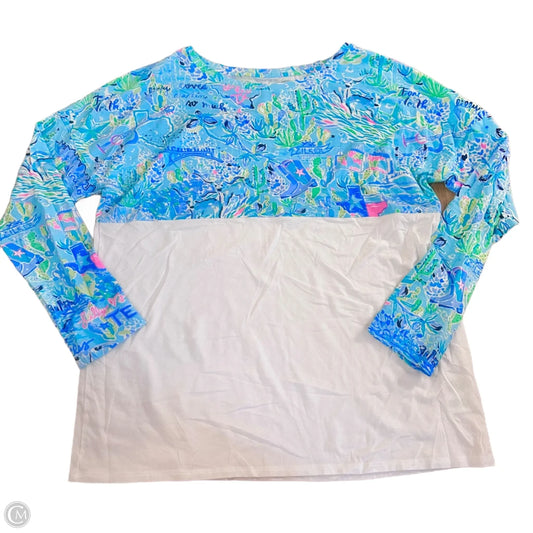 Top Long Sleeve Designer By Lilly Pulitzer In Blue & White, Size: L