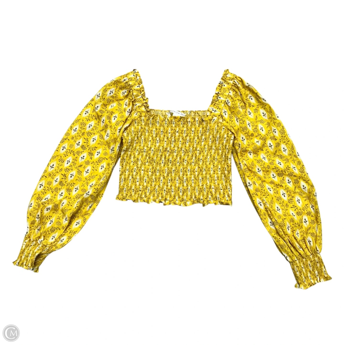 Top Long Sleeve By Veronica Beard In White & Yellow, Size: S
