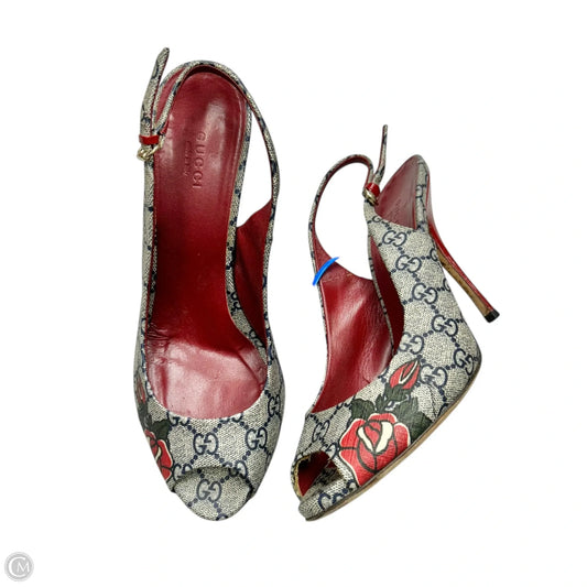 Sandals Luxury Designer By Gucci In Blue & Red, Size: 9.5