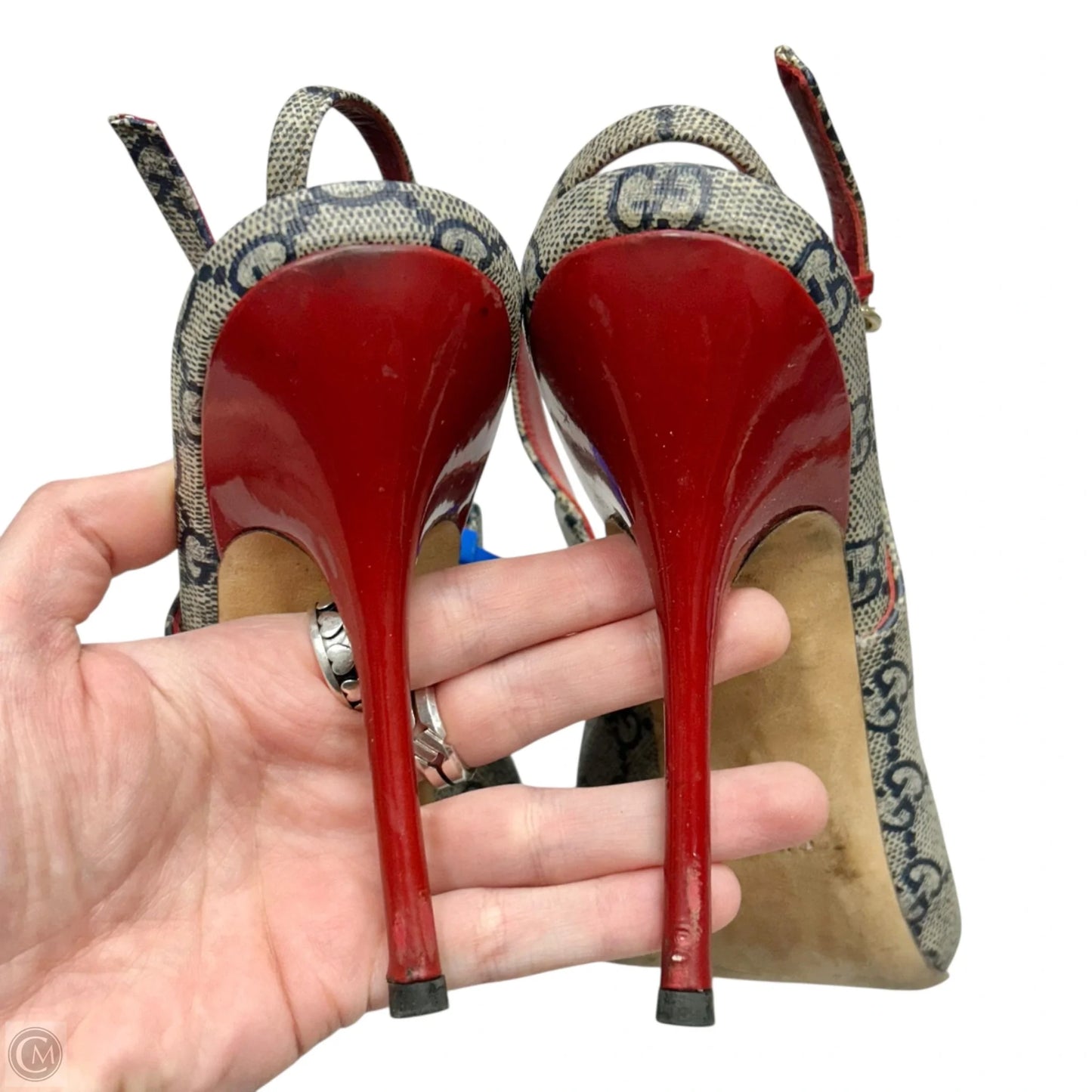 Sandals Luxury Designer By Gucci In Blue & Red, Size: 9.5