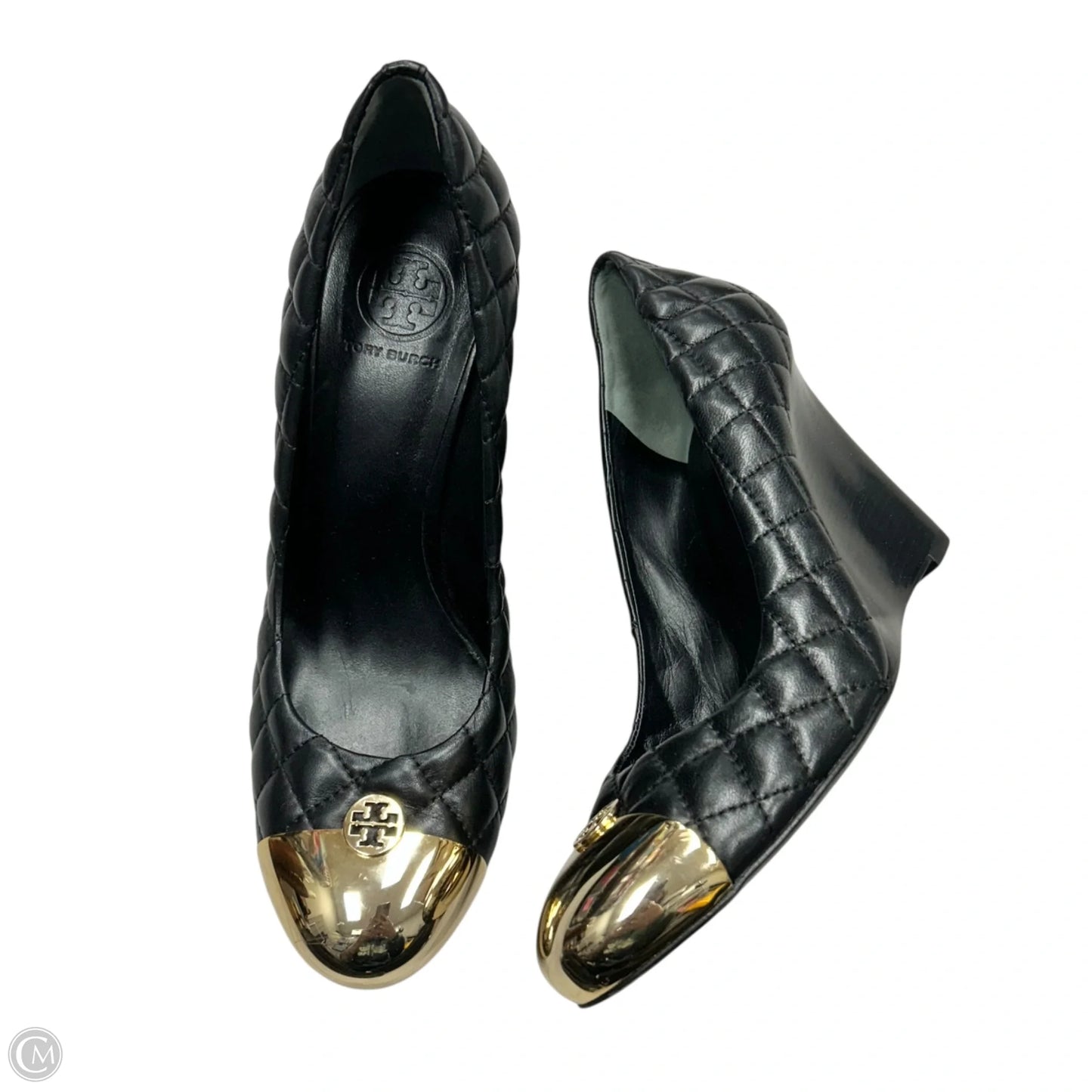 Shoes Designer By Tory Burch In Black & Gold, Size: 10