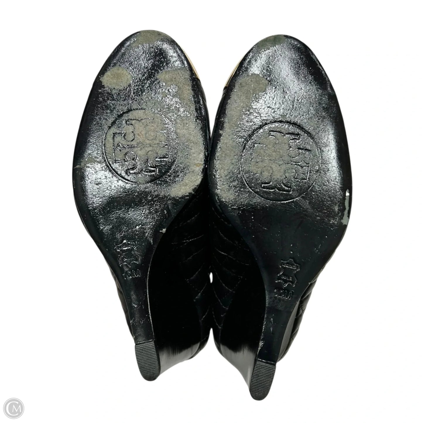 Shoes Designer By Tory Burch In Black & Gold, Size: 10